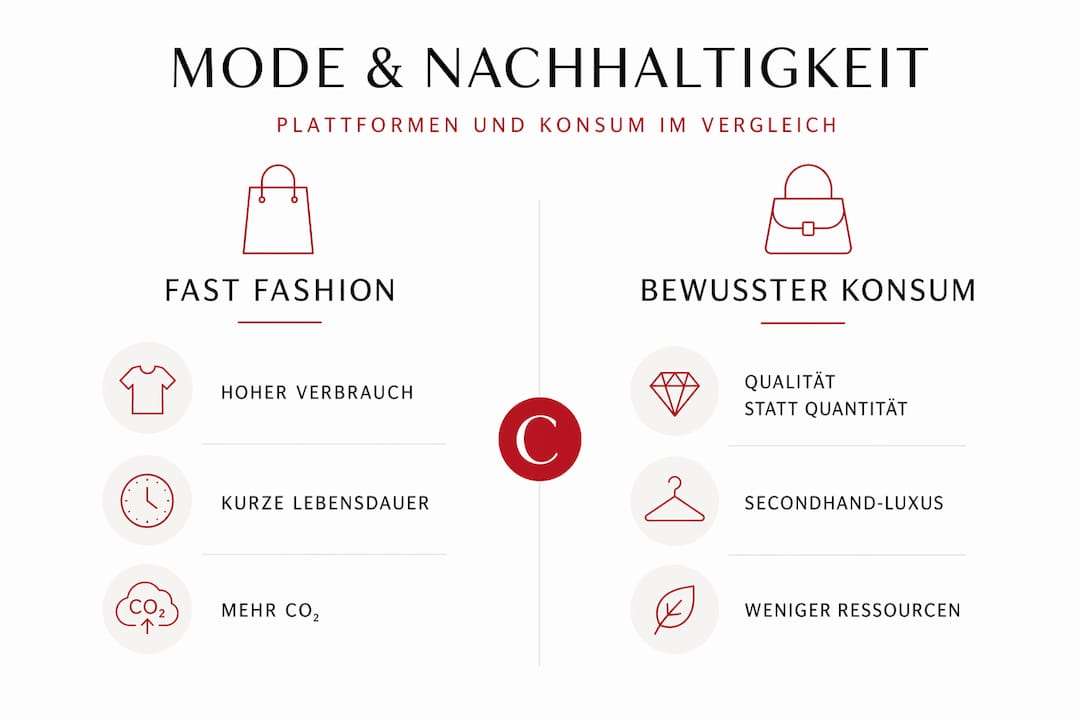 Eine anschauliche Infografik stellt Fast Fashion dem nachhaltigen Konsum gegenüber.
