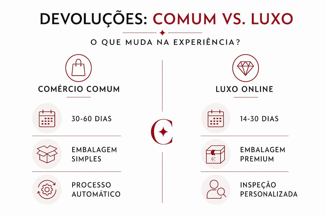 Infográfico: comparação entre devoluções em lojas online convencionais e de luxo