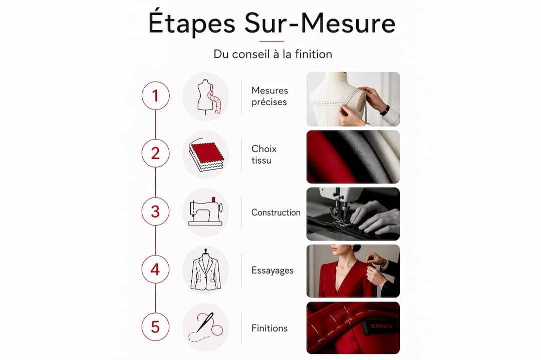 Les grandes étapes de la création d’un vêtement sur mesure en un coup d’œil