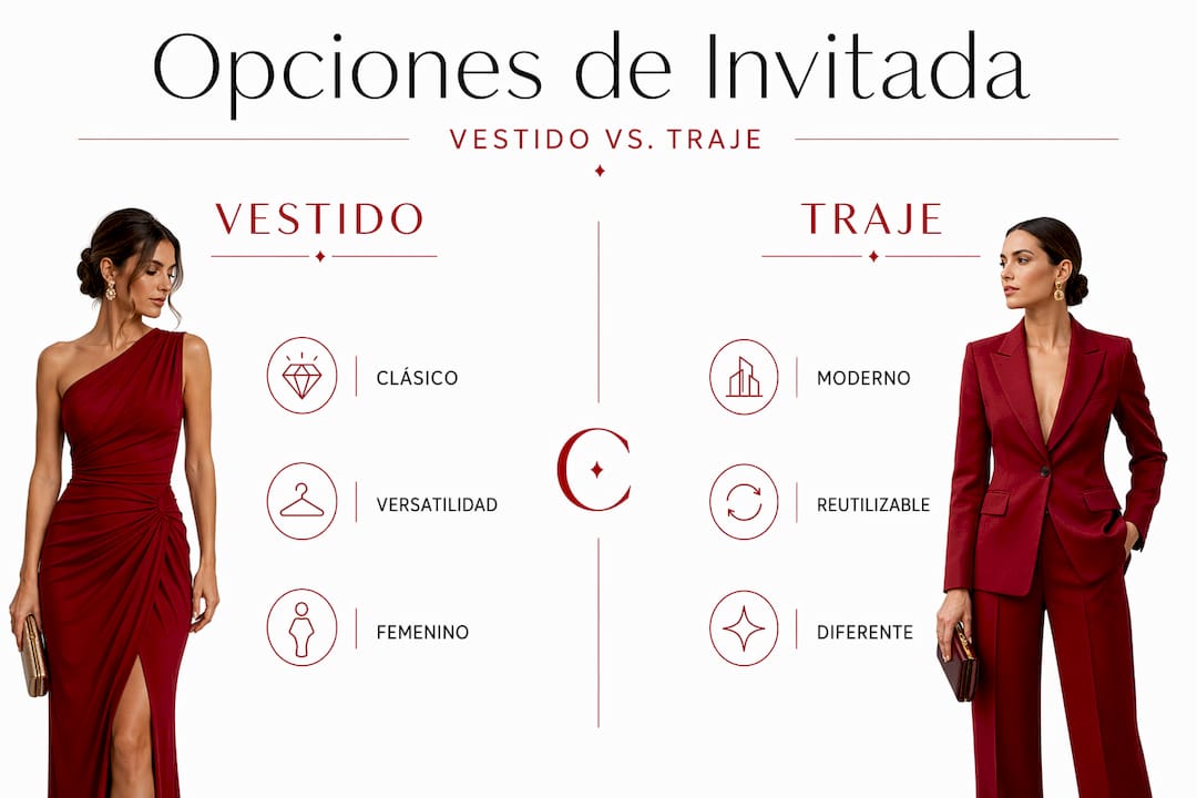 Infografía: ¿Vestido o traje? Descubre cuál es la mejor opción para una invitada moderna