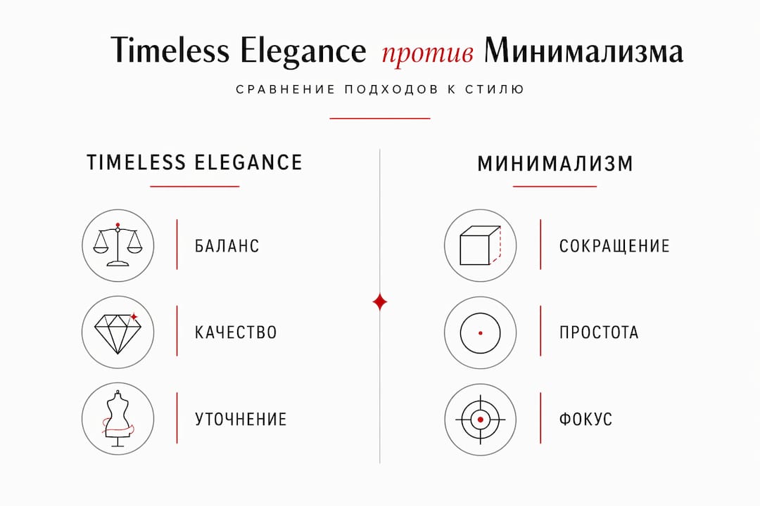 В инфографике проведено сравнение вечной классики и минимализма.
