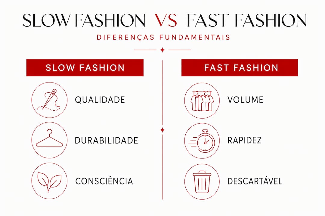 Infográfico mostra as principais diferenças entre slow fashion e fast fashion