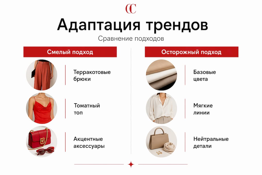 Инфографика, показывающая различия между смелым и осторожным подходом к новым трендам