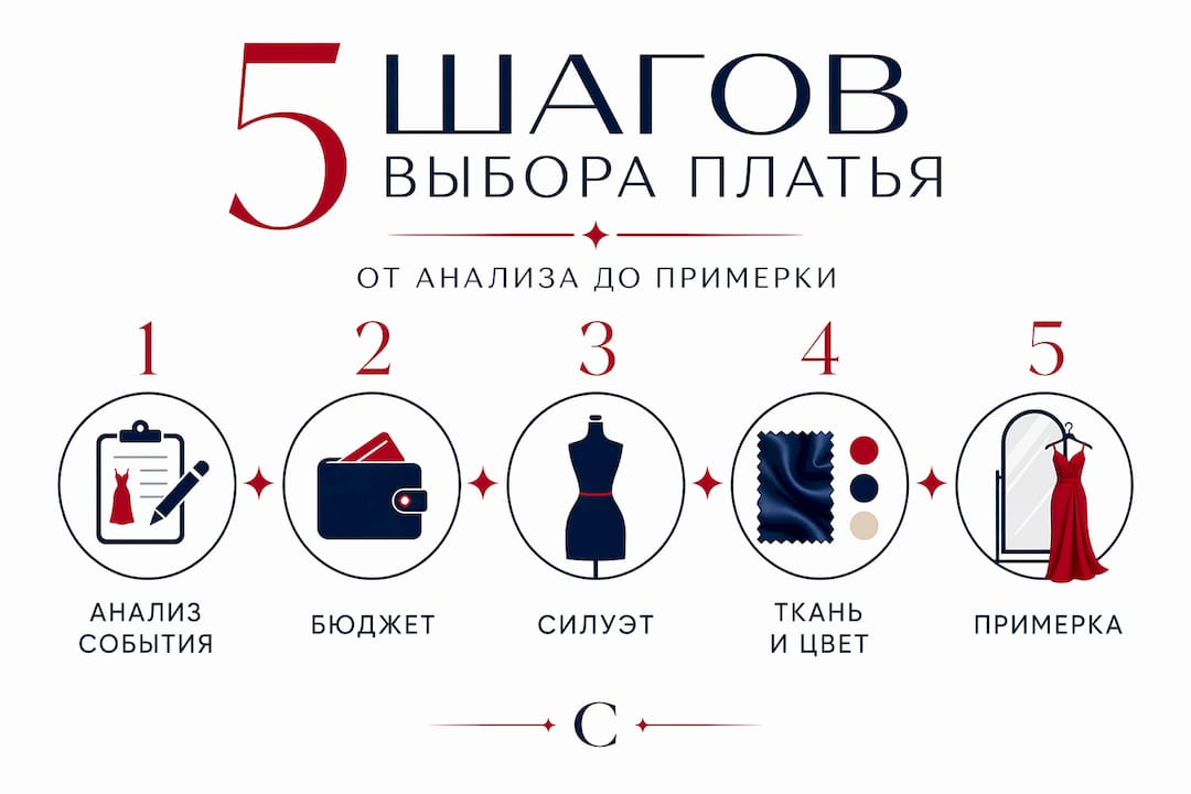 Инфографика: пять ключевых этапов выбора платья