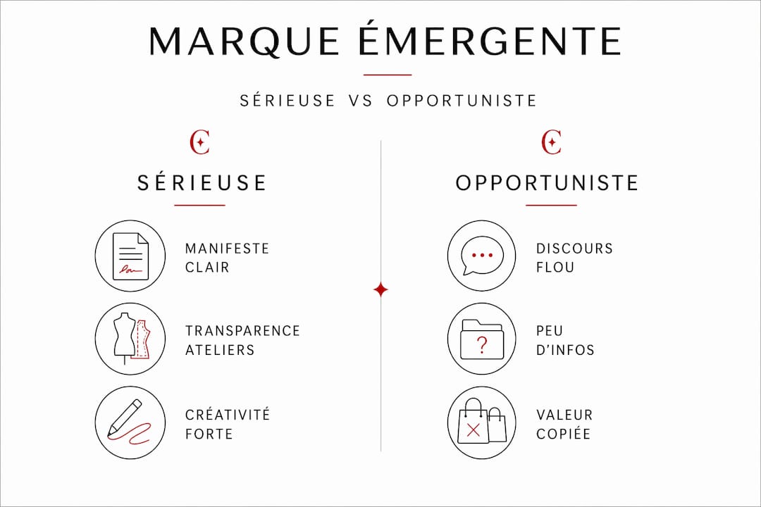 Infographie : les différences entre une marque émergente engagée et une marque opportuniste