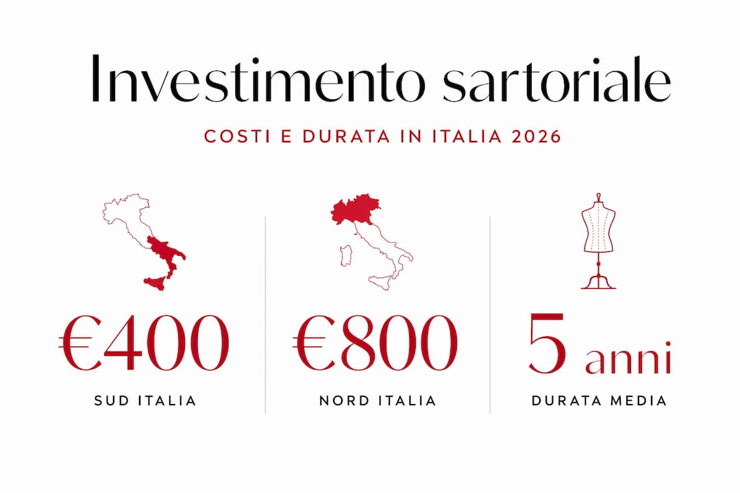 Grafico informativo con dati aggiornati su prezzi e tempi di realizzazione degli abiti su misura
