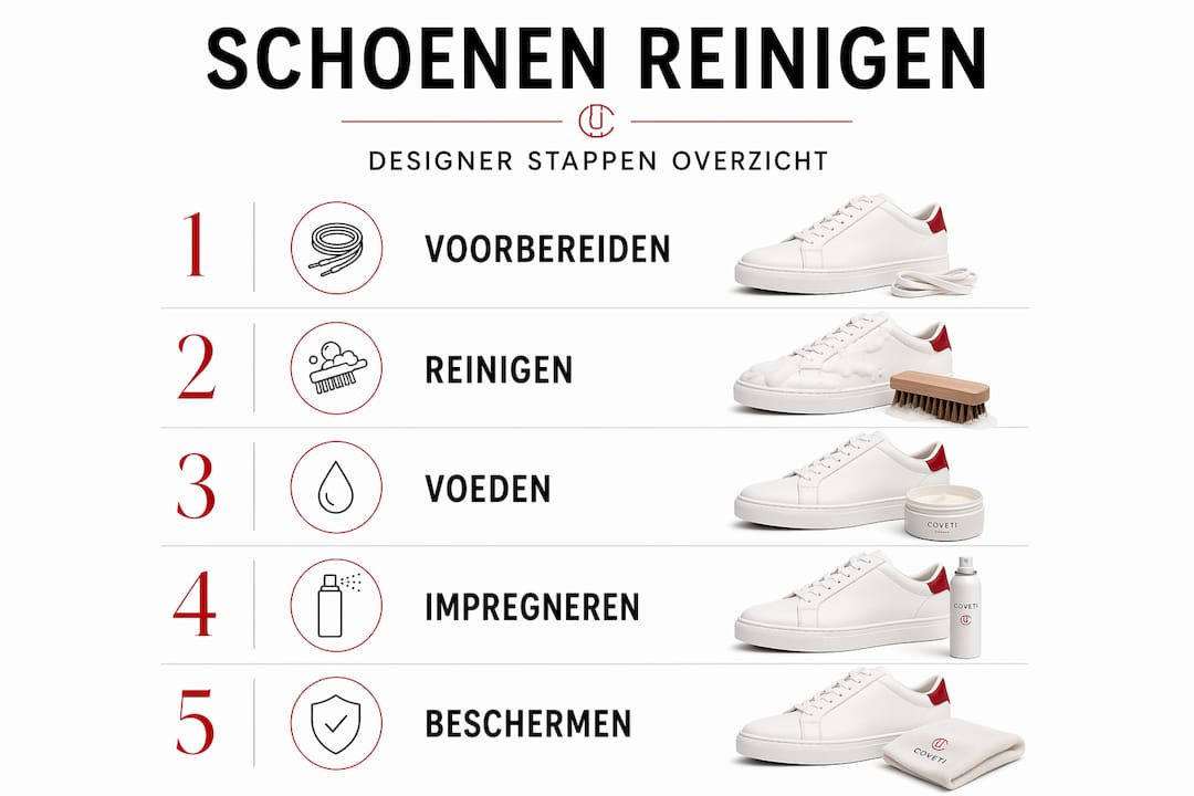 In deze infographic zie je stap voor stap hoe je je designer schoenen het beste schoonmaakt.