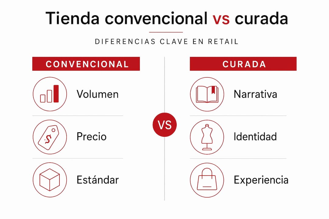 Infografía que muestra las diferencias entre una tienda tradicional y una tienda especializada