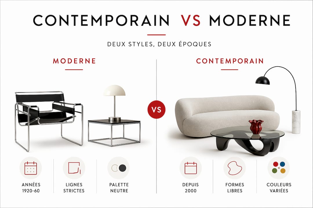 Infographie mettant en avant les différences entre la mode moderne et la mode contemporaine