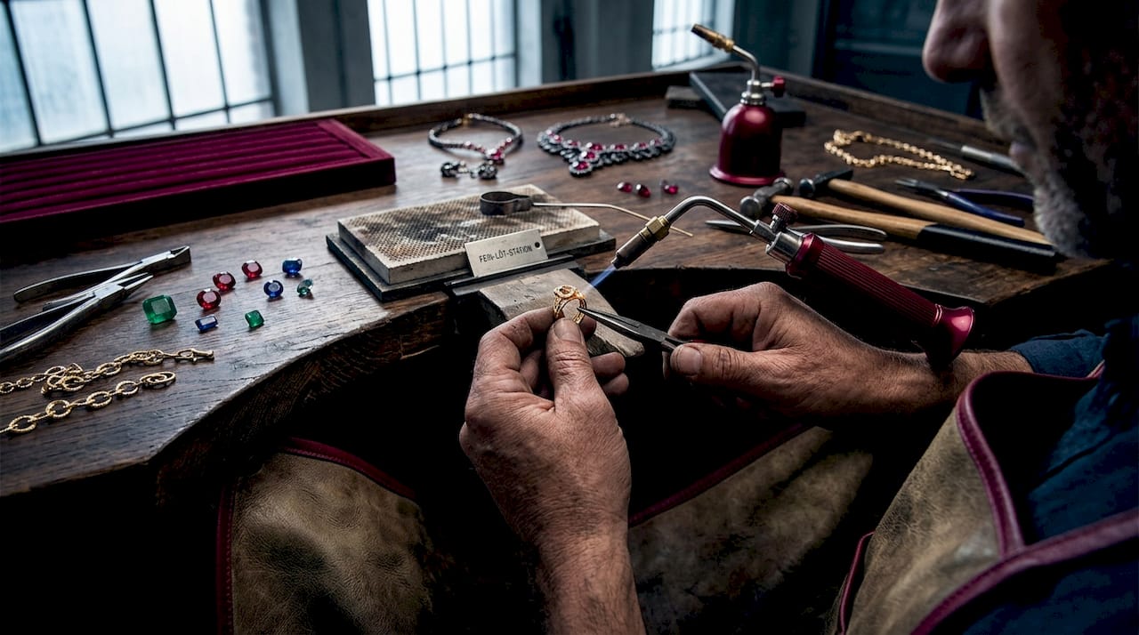 Filigrane Handarbeit im Schmuckhandwerk aus nächster Nähe betrachtet