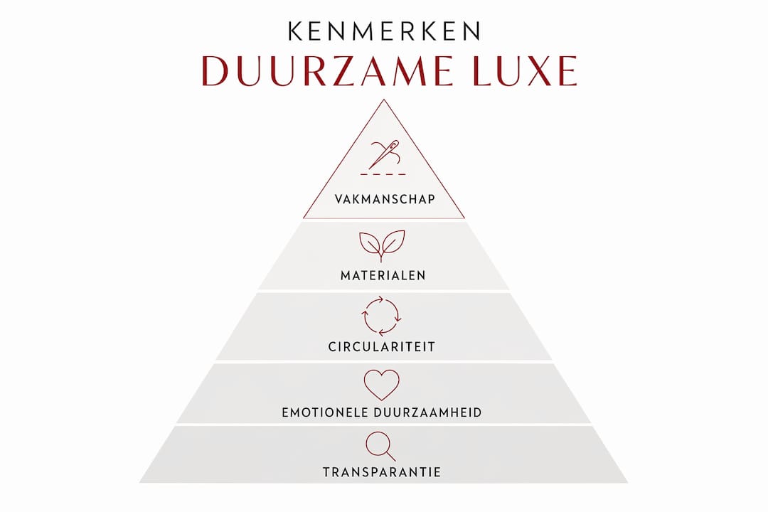 Infographic met de belangrijkste kenmerken van duurzame luxe mode
