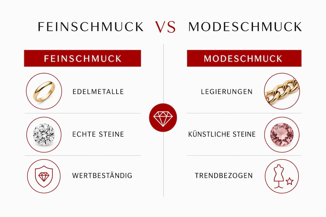 Infografik: Feiner Schmuck vs. Modeschmuck – Ein Überblick im Vergleich