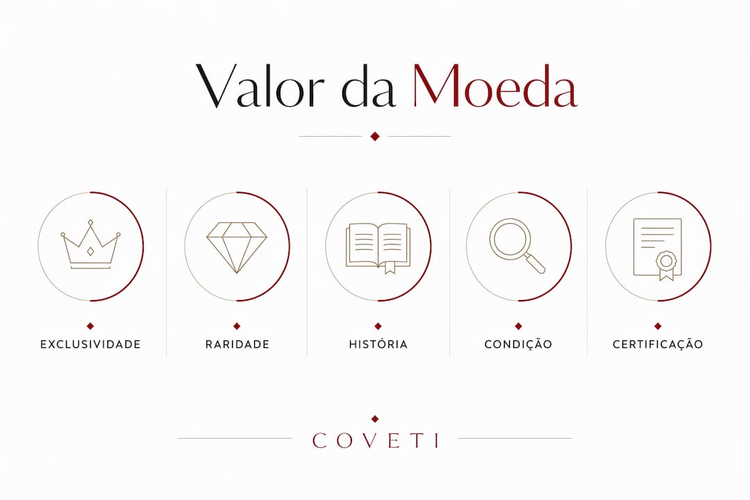 Infográfico que destaca os principais aspetos que influenciam o valor de moedas de luxo