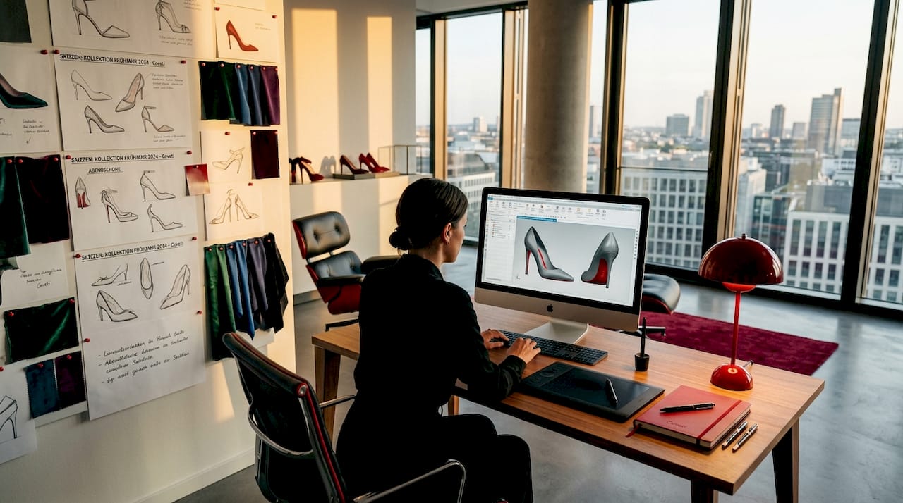 Am Computer entsteht ein Schuh-Design in 3D.