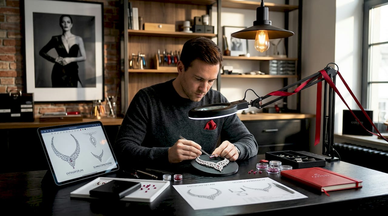 Ein Handwerksmeister entwickelt mit modernster Technik innovative Schmuckprototypen.
