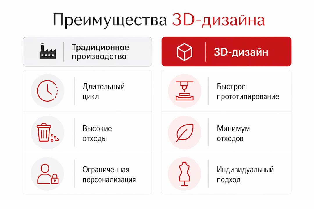 Инфографика, показывающая различия между классическим производством обуви и созданием обуви с помощью 3D-дизайна