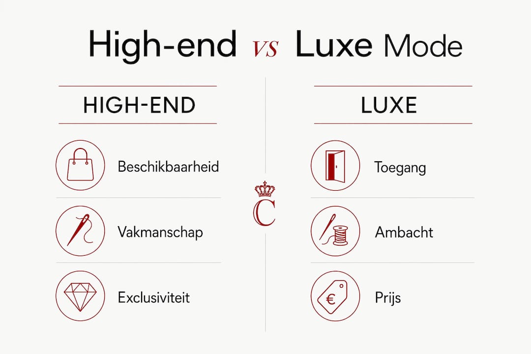 Infographic die de verschillen en overeenkomsten tussen high-end en luxe mode inzichtelijk maakt