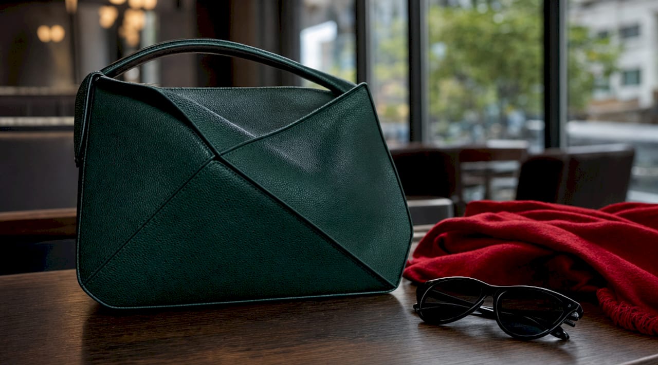 Detailopname van een opvallende tas met geometrisch design