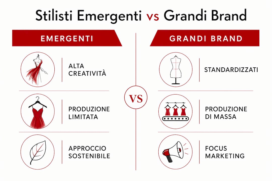 Infografica: il confronto tra giovani stilisti e marchi affermati