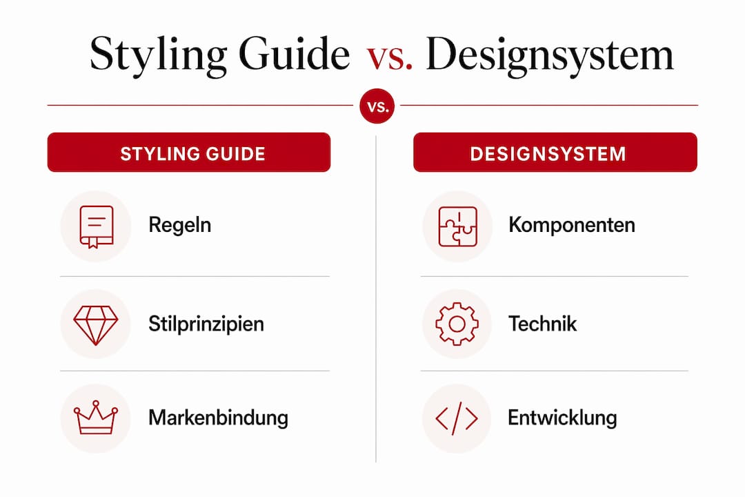 Infografik: Styling-Guide vs. Designsystem im Vergleich
