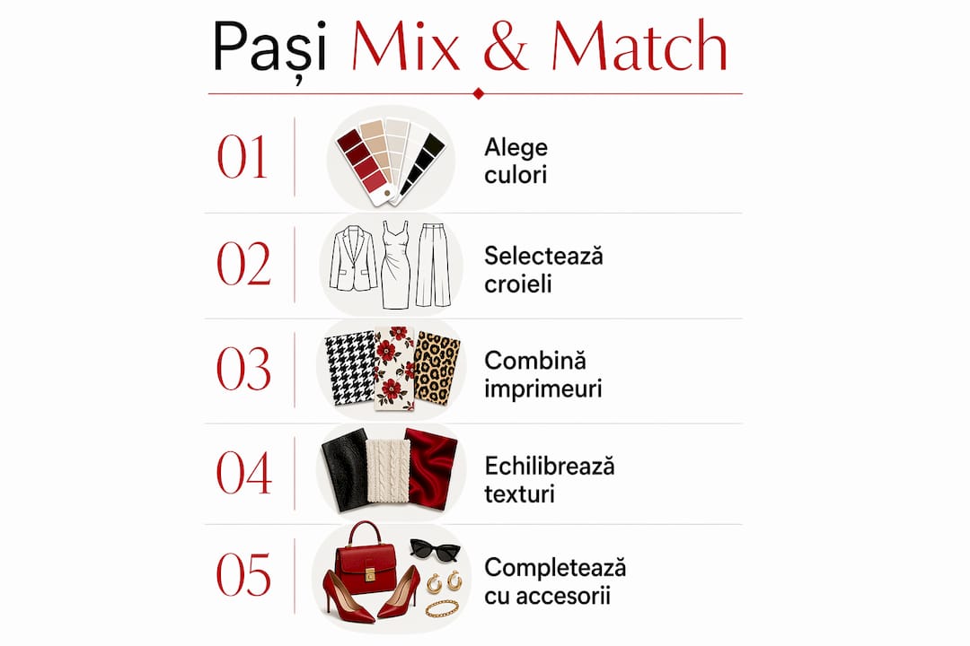 Ghid vizual cu etapele esențiale pentru combinarea pieselor vestimentare