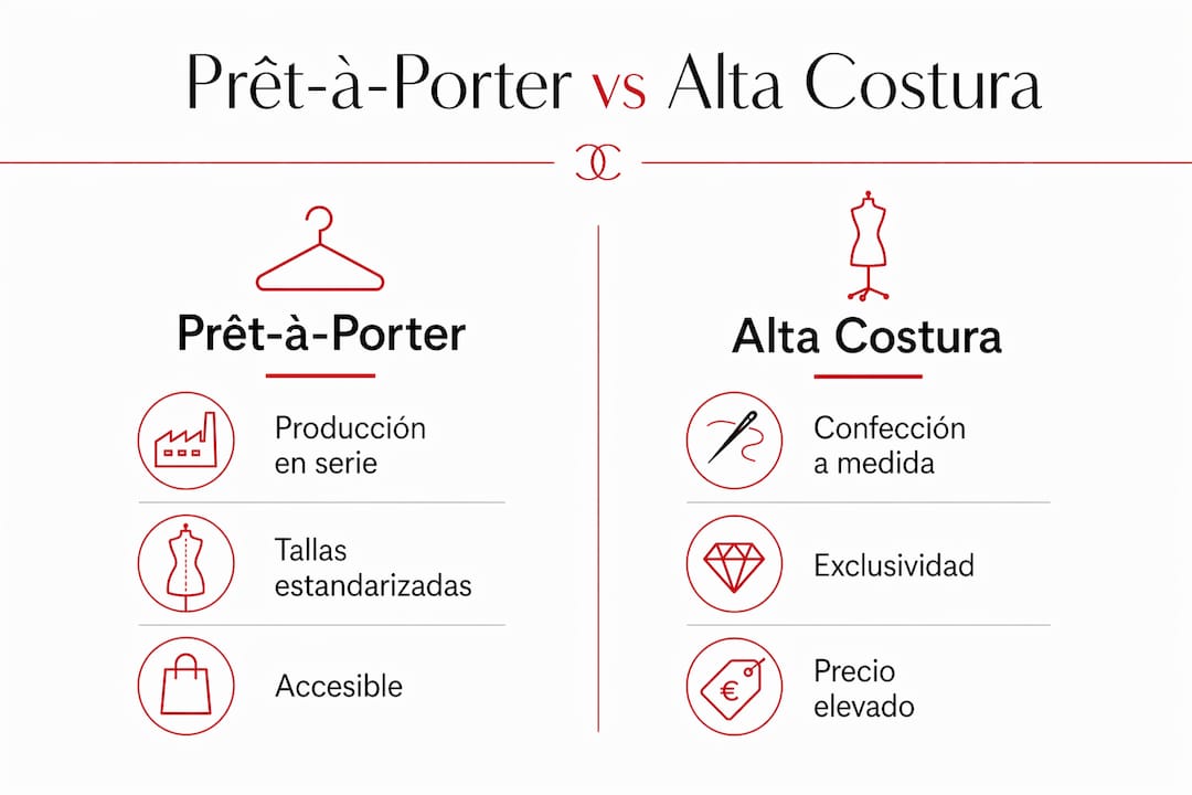 Infografía: diferencias clave entre moda prêt-à-porter y alta costura