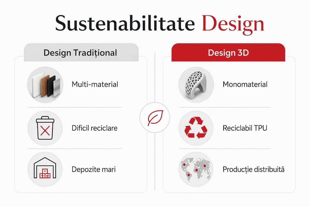 Infografic: Sustenabilitate în design – comparație între metodele 3D și cele tradiționale
