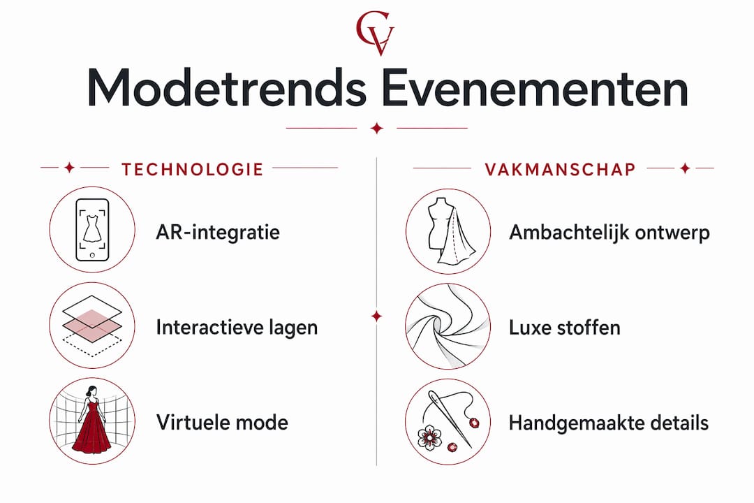Overzichtelijke infographic waarin de nieuwste ontwikkelingen op het gebied van mode-technologie en ambachtelijke trends worden naast elkaar gezet.