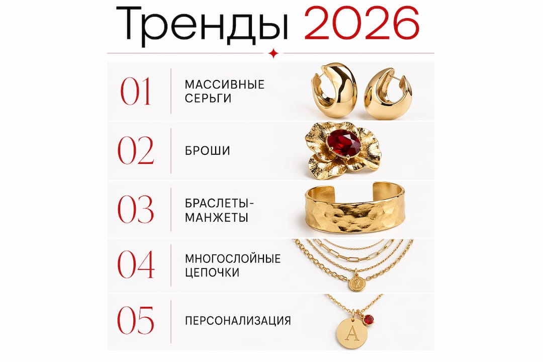 Инфографика: самые актуальные тренды в ювелирной моде 2026 года
