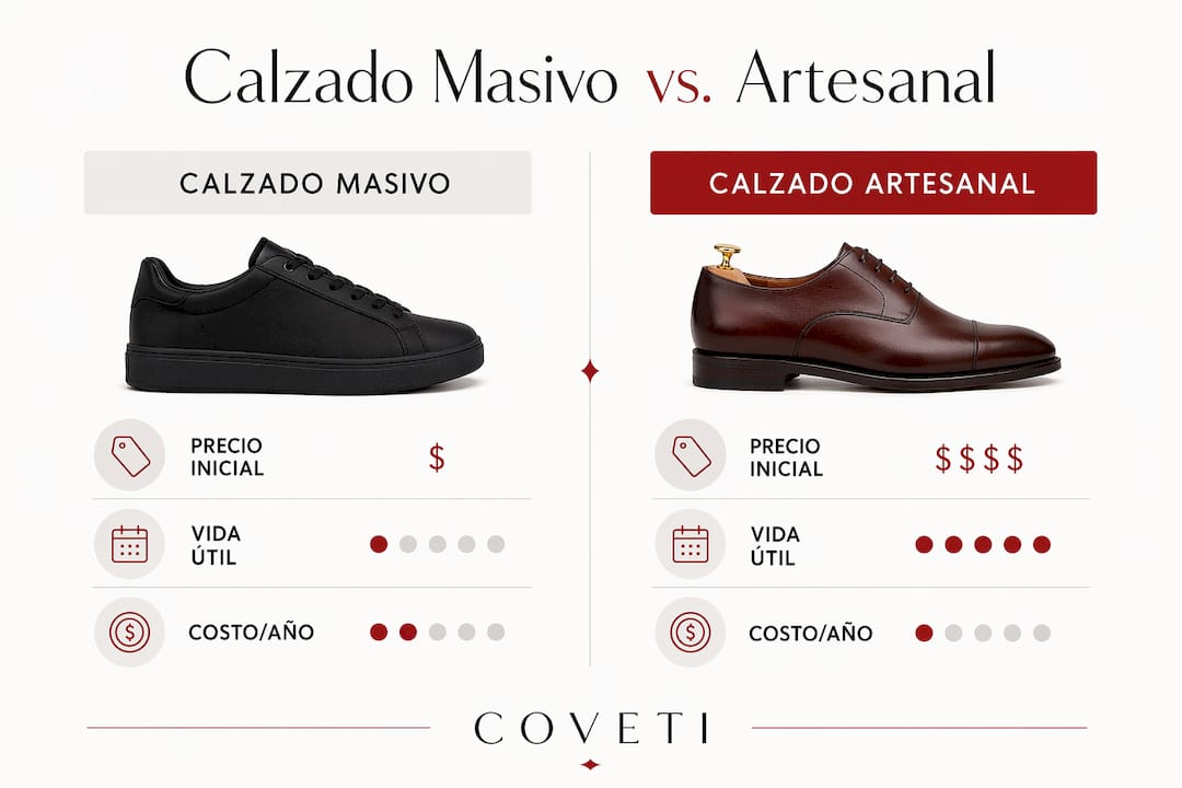 Infografía: diferencias clave entre el calzado industrial y el hecho a mano