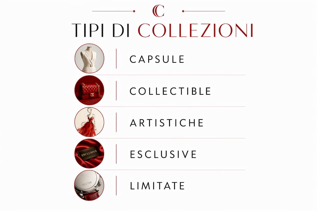Infografica dedicata alle principali tipologie di collezioni esclusive nel mondo del lusso