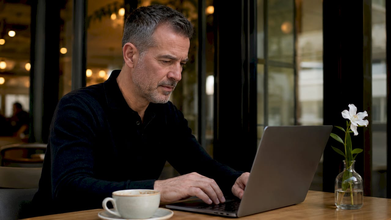 Un bărbat își personalizează profilul pe o platformă de cumpărături online.
