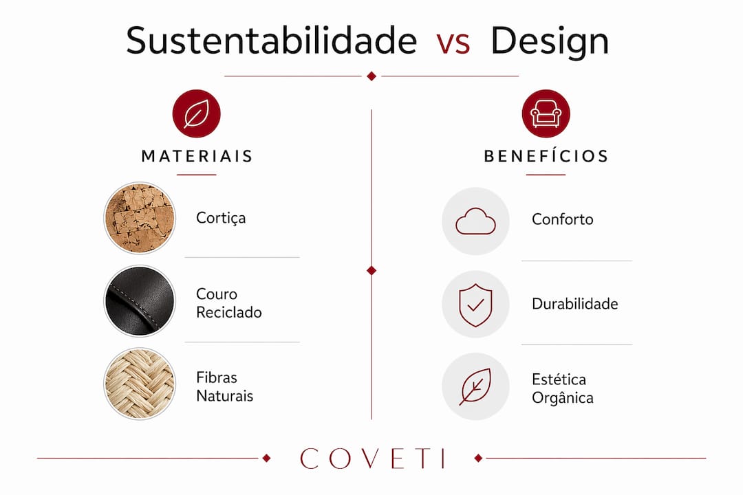 Infográfico que compara soluções sustentáveis e tendências de design no calçado