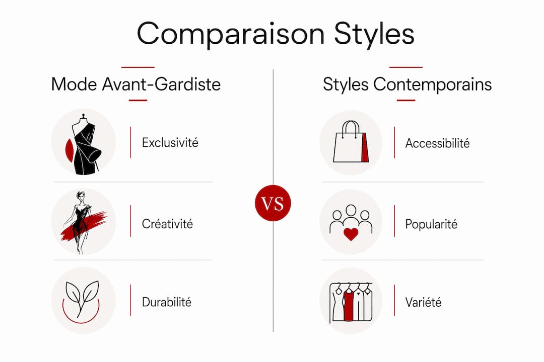 Infographie mettant en parallèle la mode avant-gardiste et les tendances actuelles