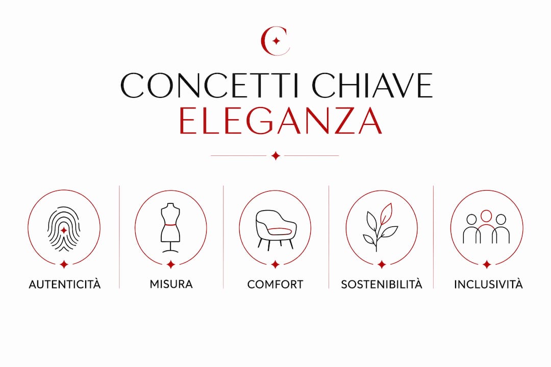 Grafico illustrativo che sintetizza i principi fondamentali dell’eleganza contemporanea