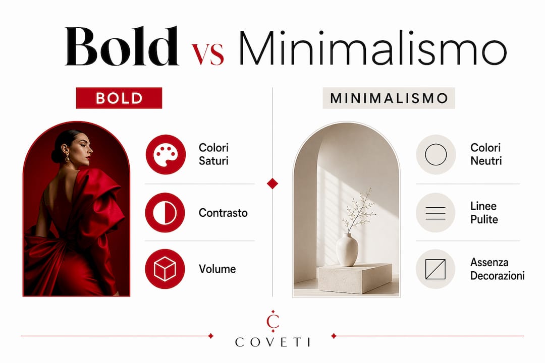 Infografica: confronto tra design audace e stile minimal