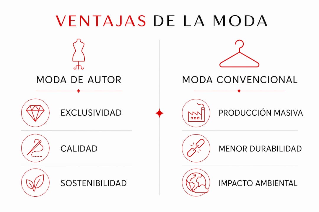 Infografía que muestra las diferencias entre la moda de autor y la moda convencional