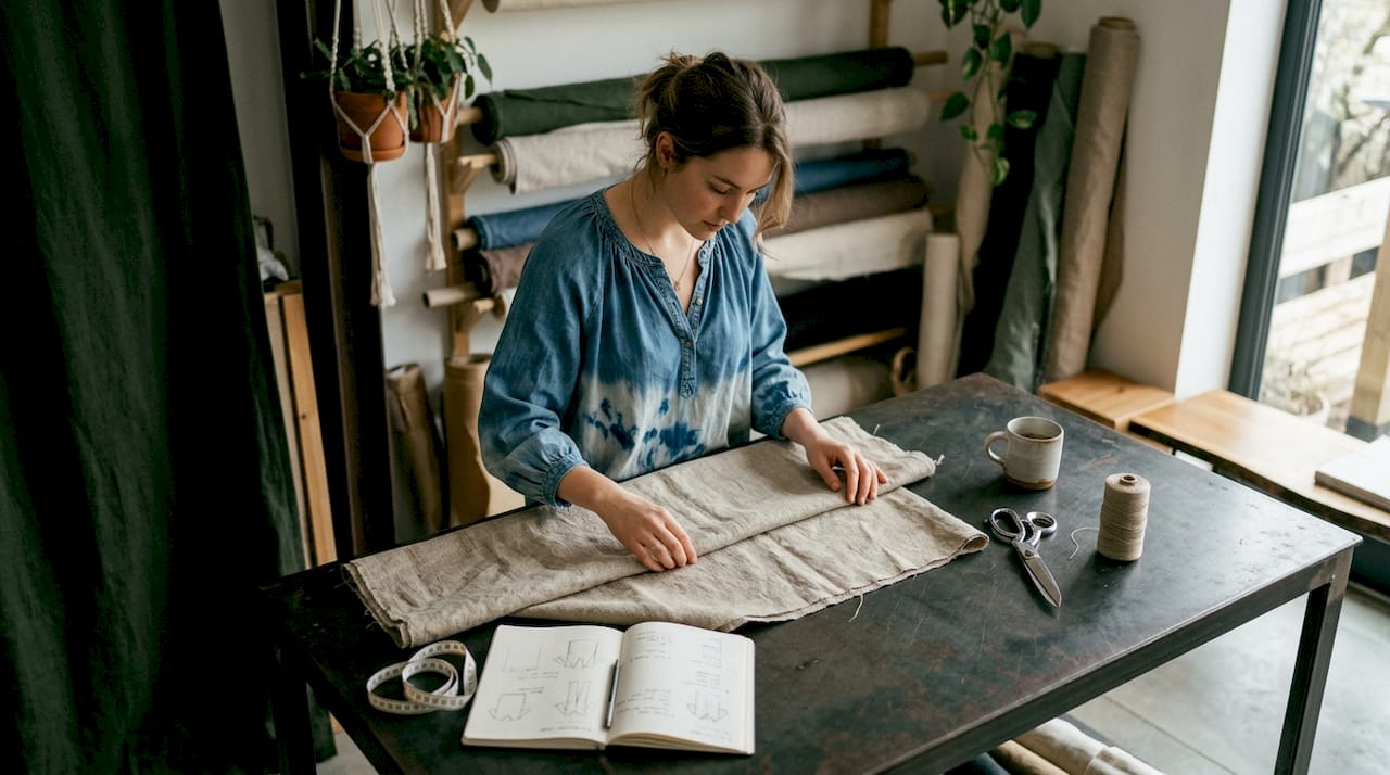 Passionnée de création textile, j’évolue au sein d’un atelier engagé pour une mode éthique et responsable.