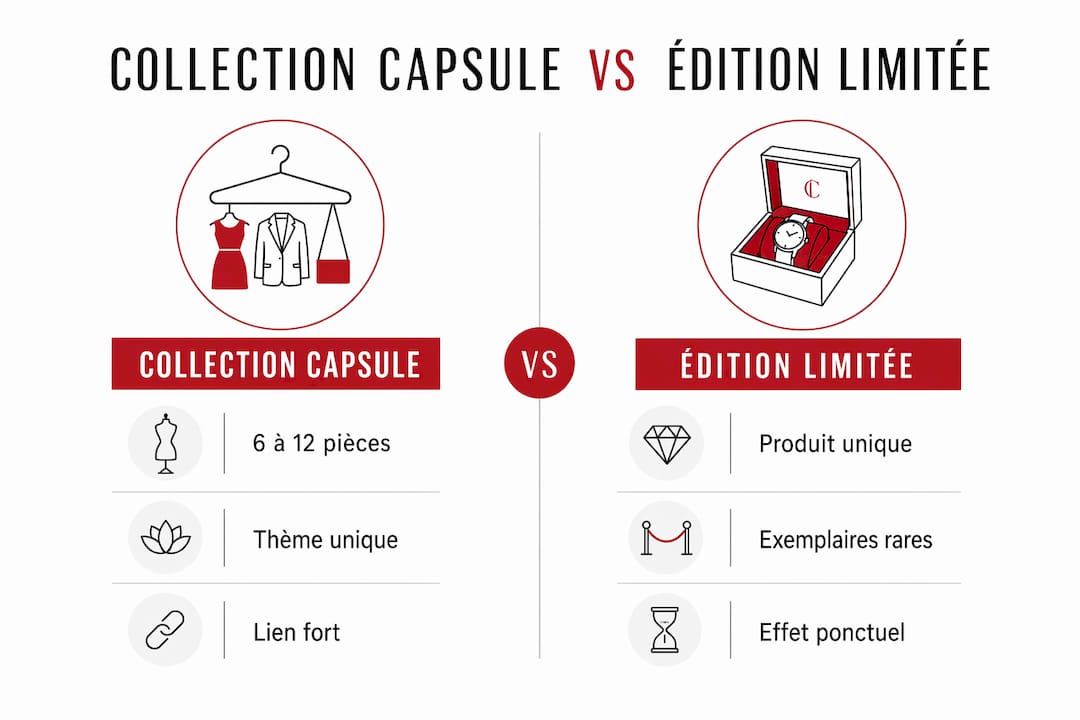 Infographie mettant en parallèle les concepts de collection capsule et d’édition limitée