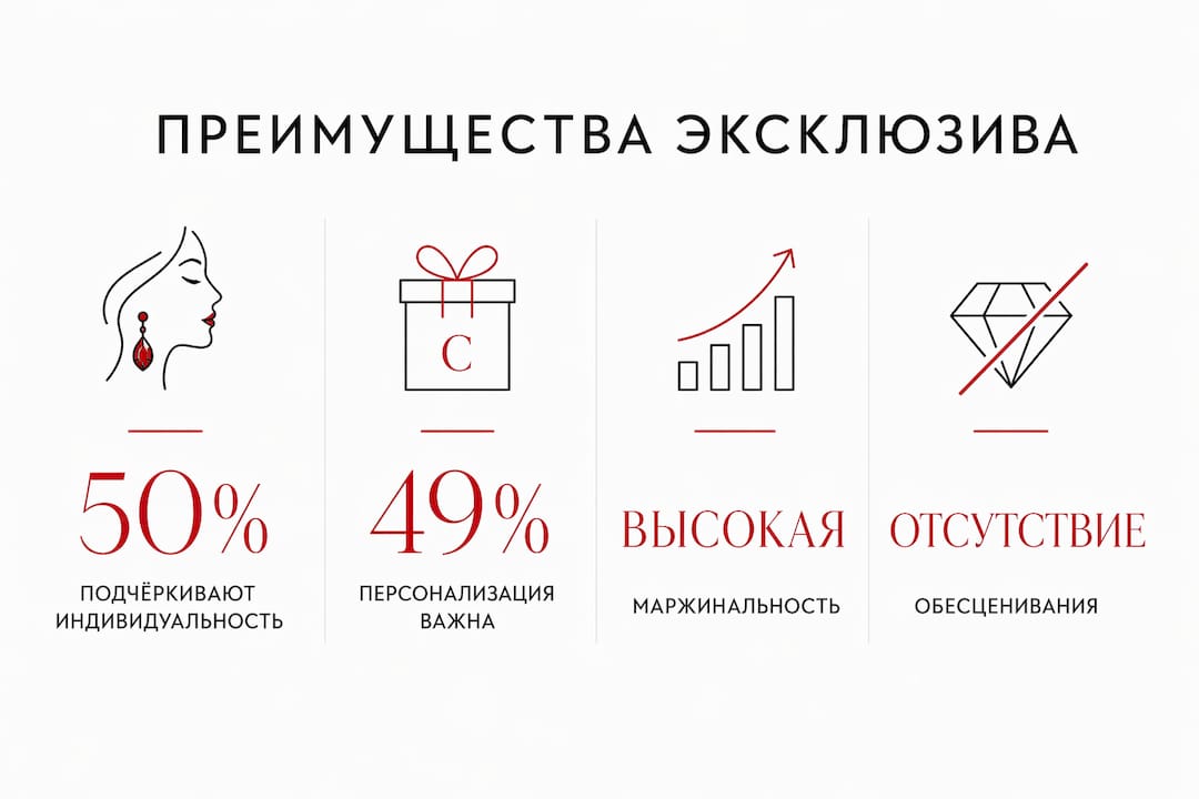 Инфографика, показывающая основные плюсы уникальных товаров