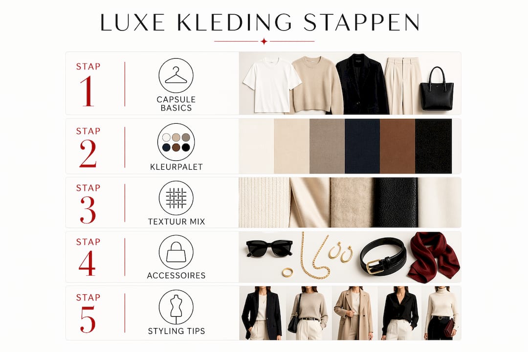 Infographic: in vijf stappen stijlvol luxe kleding combineren