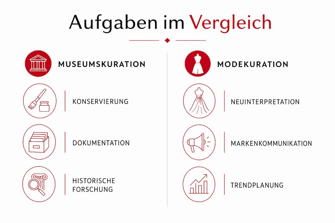Infografik: Aufgaben im Vergleich – Museums- vs. Modekurator