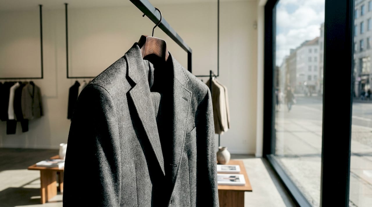 Detaliu de material dintr-o jachetă de lux, din colecția ready-to-wear
