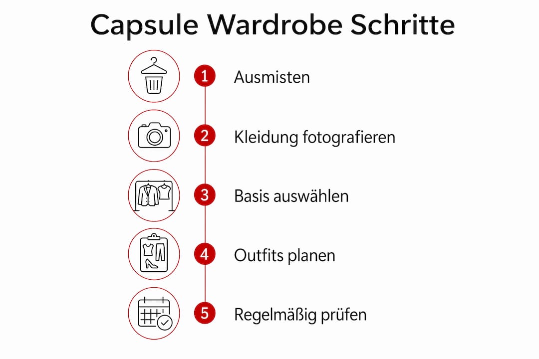Grafik: So stellst du dir ganz einfach eine Capsule Wardrobe zusammen – Schritt für Schritt erklärt
