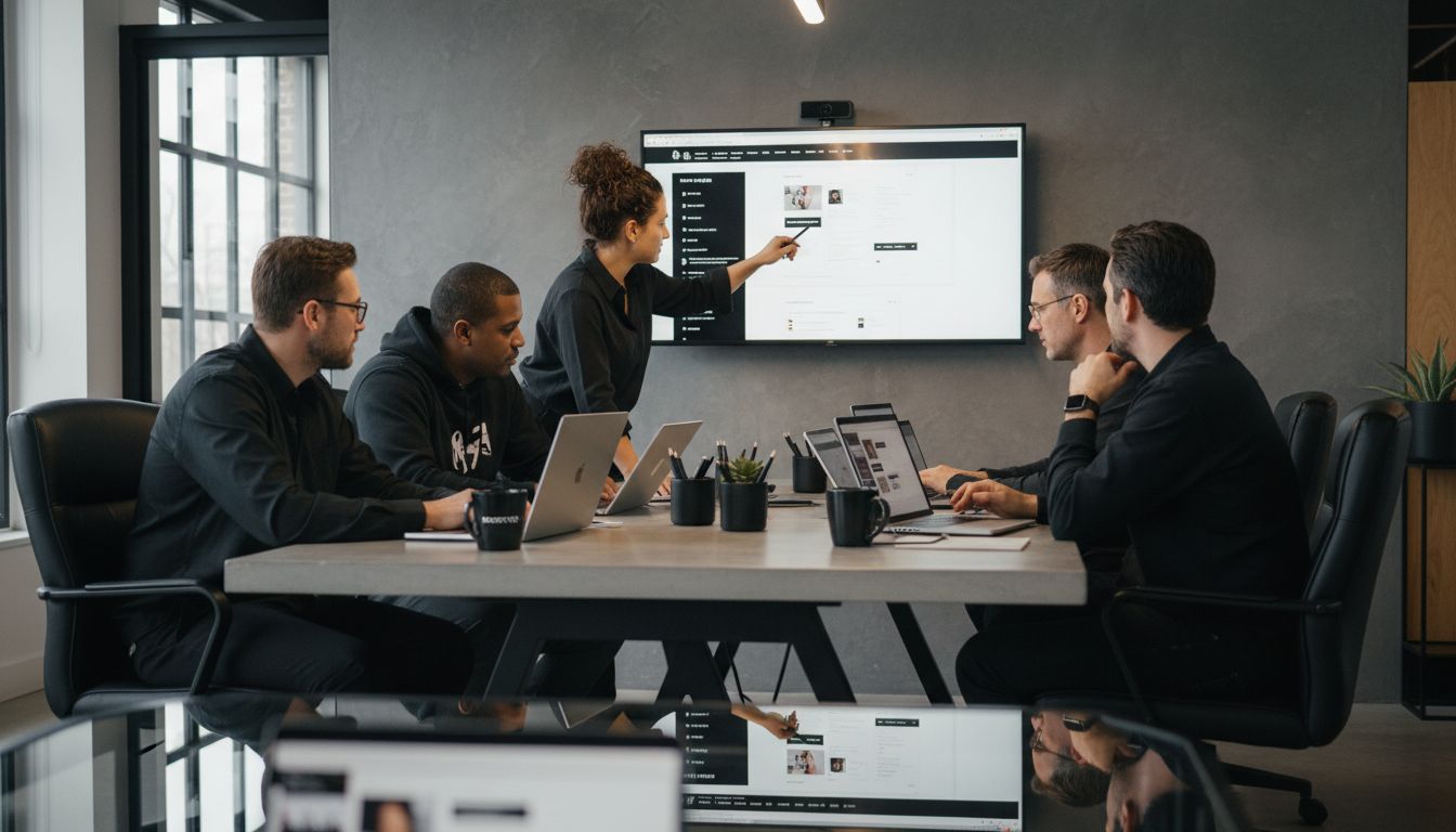 Room of developers and clients going over new website design