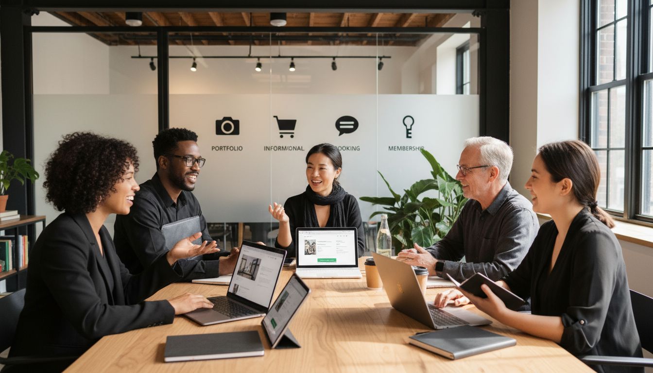 Room of developers and clients going over new website design