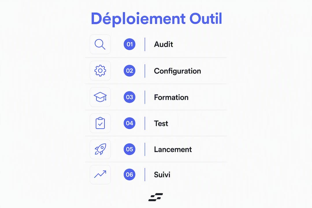 Schéma illustrant les différentes étapes de mise en place d'un outil