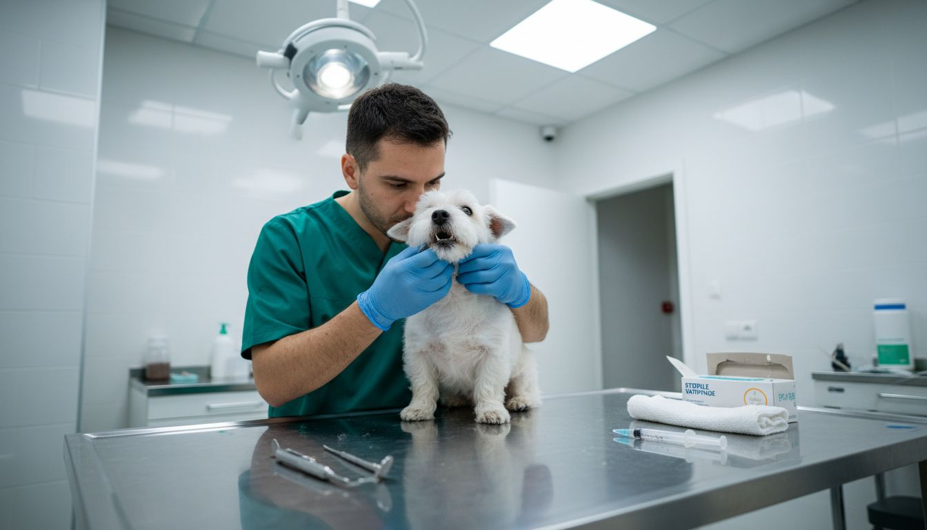 Dyrlægen tjekker den lille hunds tænder