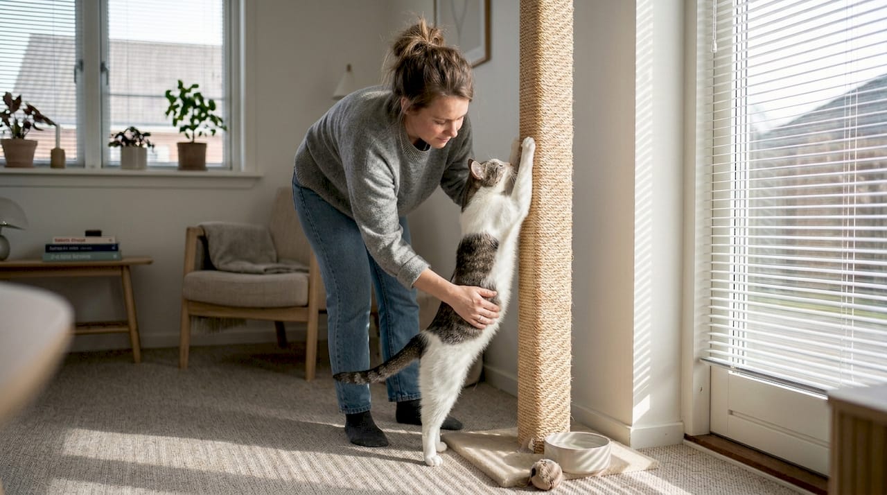 Katten elsker at bruge det høje kradsetræ, der står ved vinduet.
