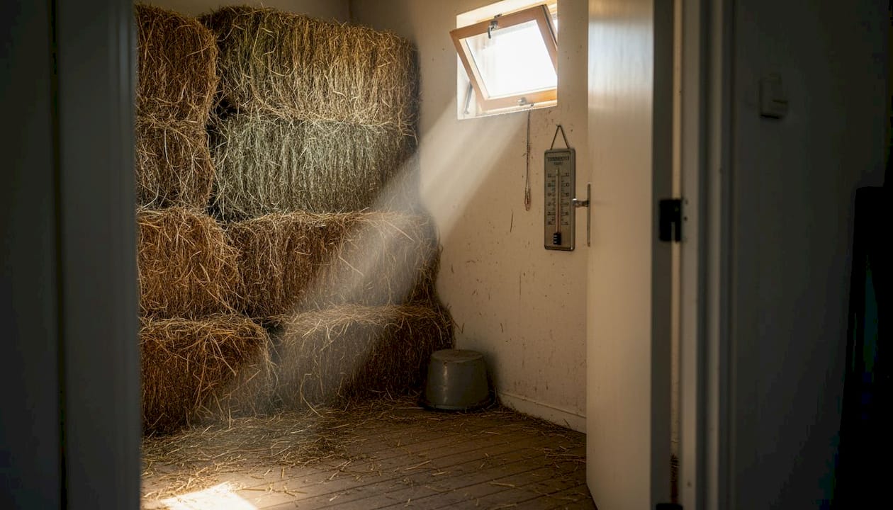 Høloft med god udluftning, åbent vindue og termometer til at holde øje med temperaturen